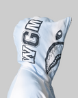 Hand Draw Football Shark Relaxed Fit Full Zip Hoodie - White