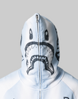 Hand Draw Football Shark Relaxed Fit Full Zip Hoodie - White