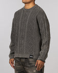 Washed Crewneck Cable Sweater - Black