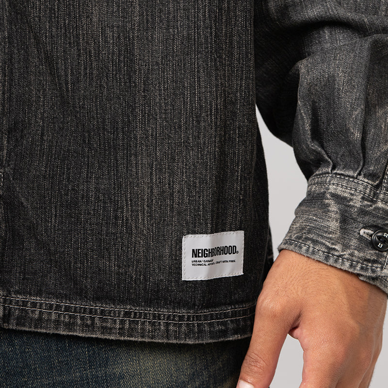 Washed Denim Shirt Long Sleeve - Black