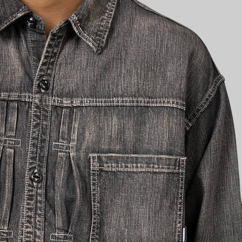 Washed Denim Shirt Long Sleeve - Black