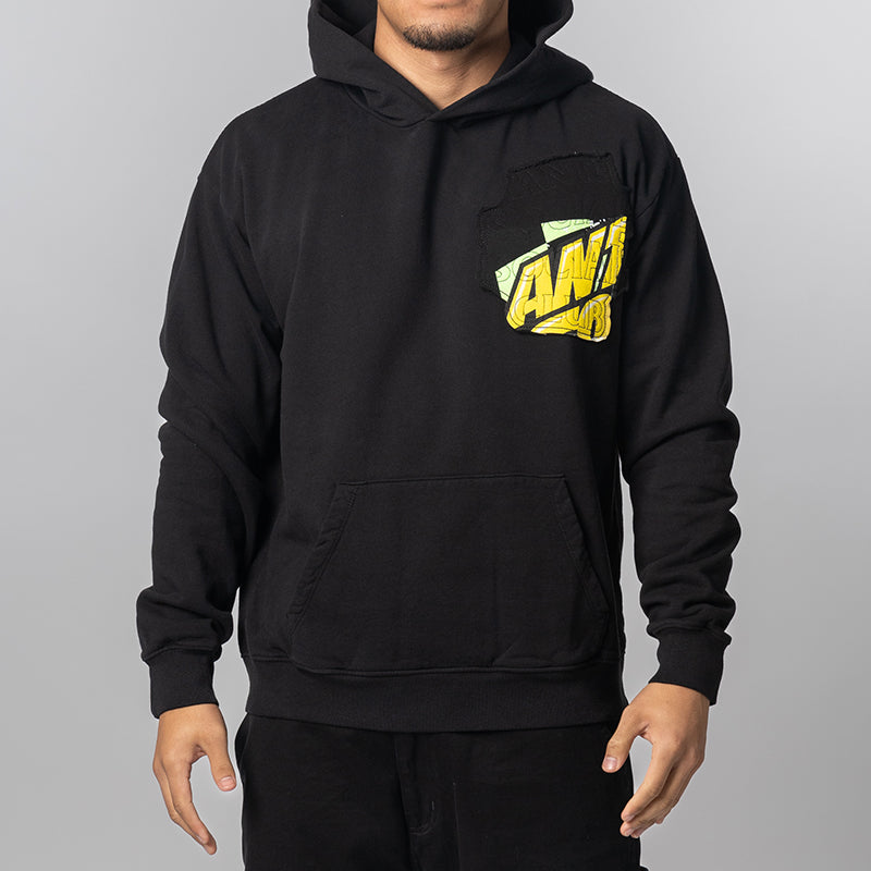 Abstract Applique Mind Games Hoodie - Black