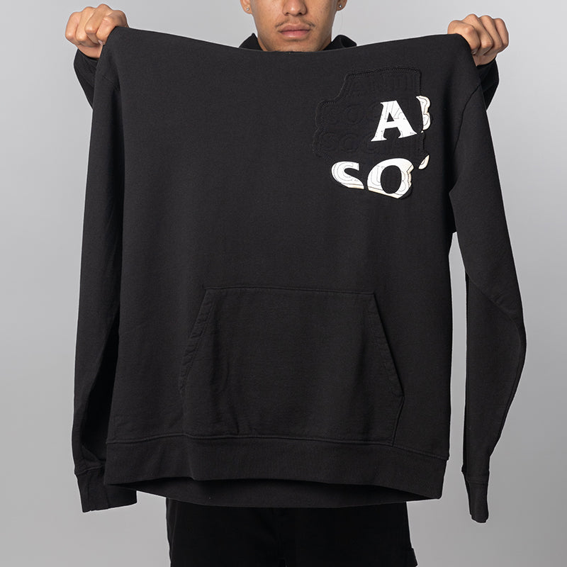 Abstract Applique Mind Games Hoodie - Black