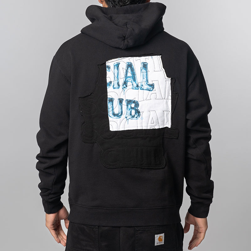 Abstract Applique Mind Games Hoodie - Black
