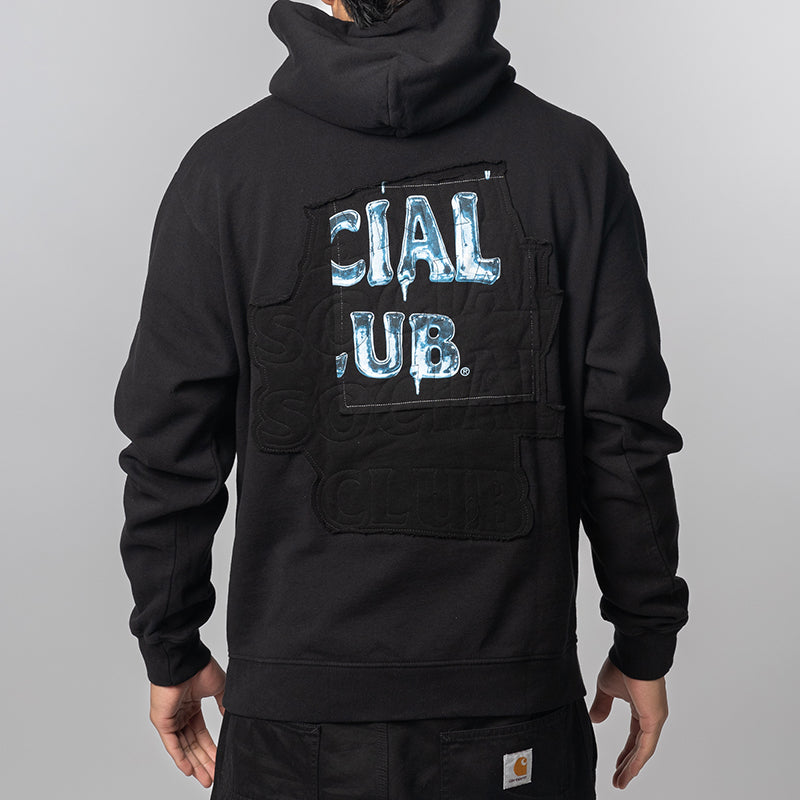 Abstract Applique Mind Games Hoodie - Black