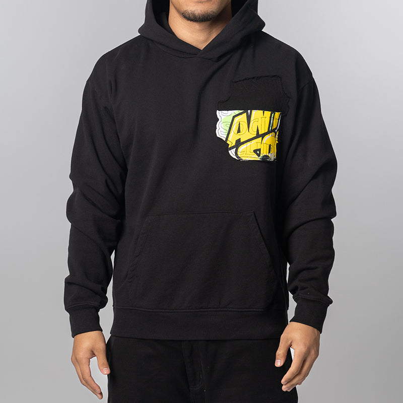 Abstract Applique Mind Games Hoodie - Black
