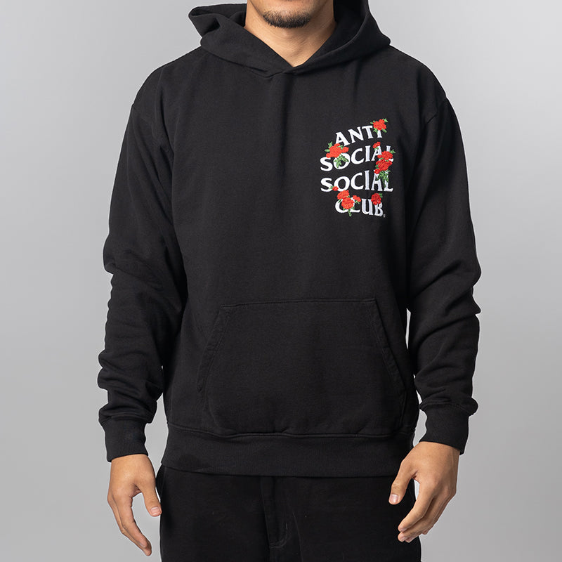 Embroidered Rose Kkotch Hoodie - Black