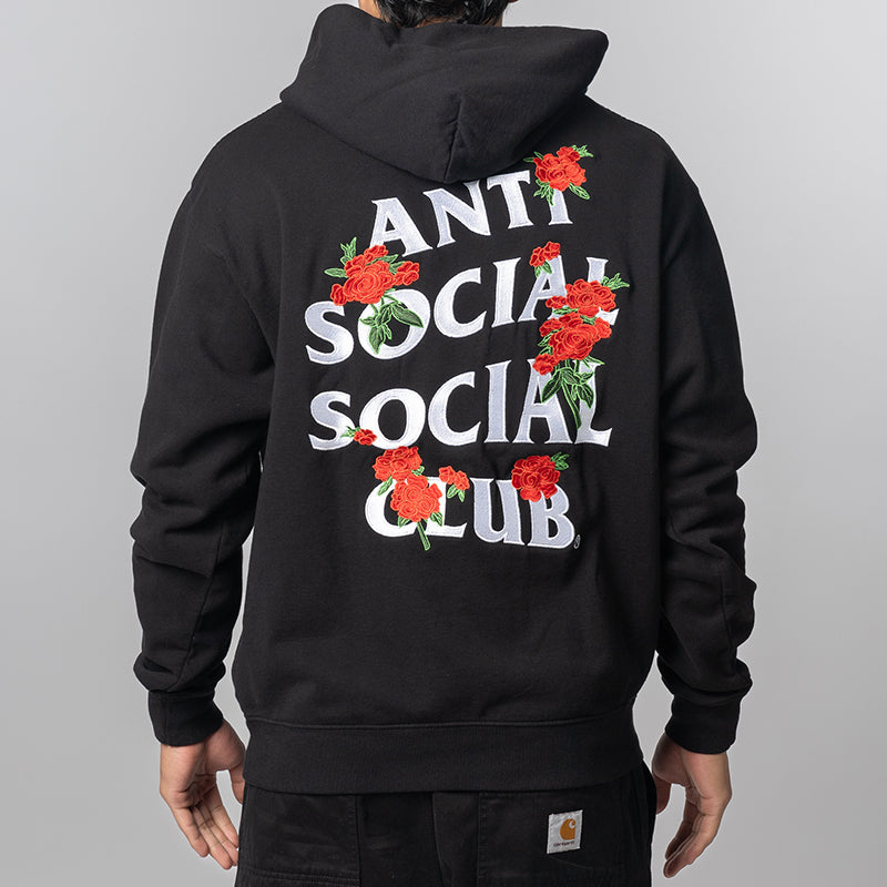 Embroidered Rose Kkotch Hoodie - Black