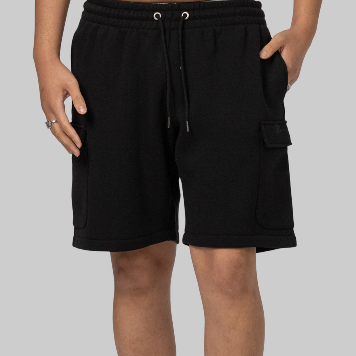 Reverse Weave Cargo Short - Black