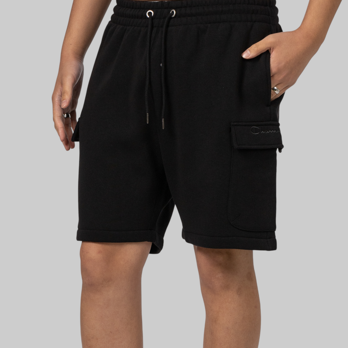 Reverse Weave Cargo Short - Black