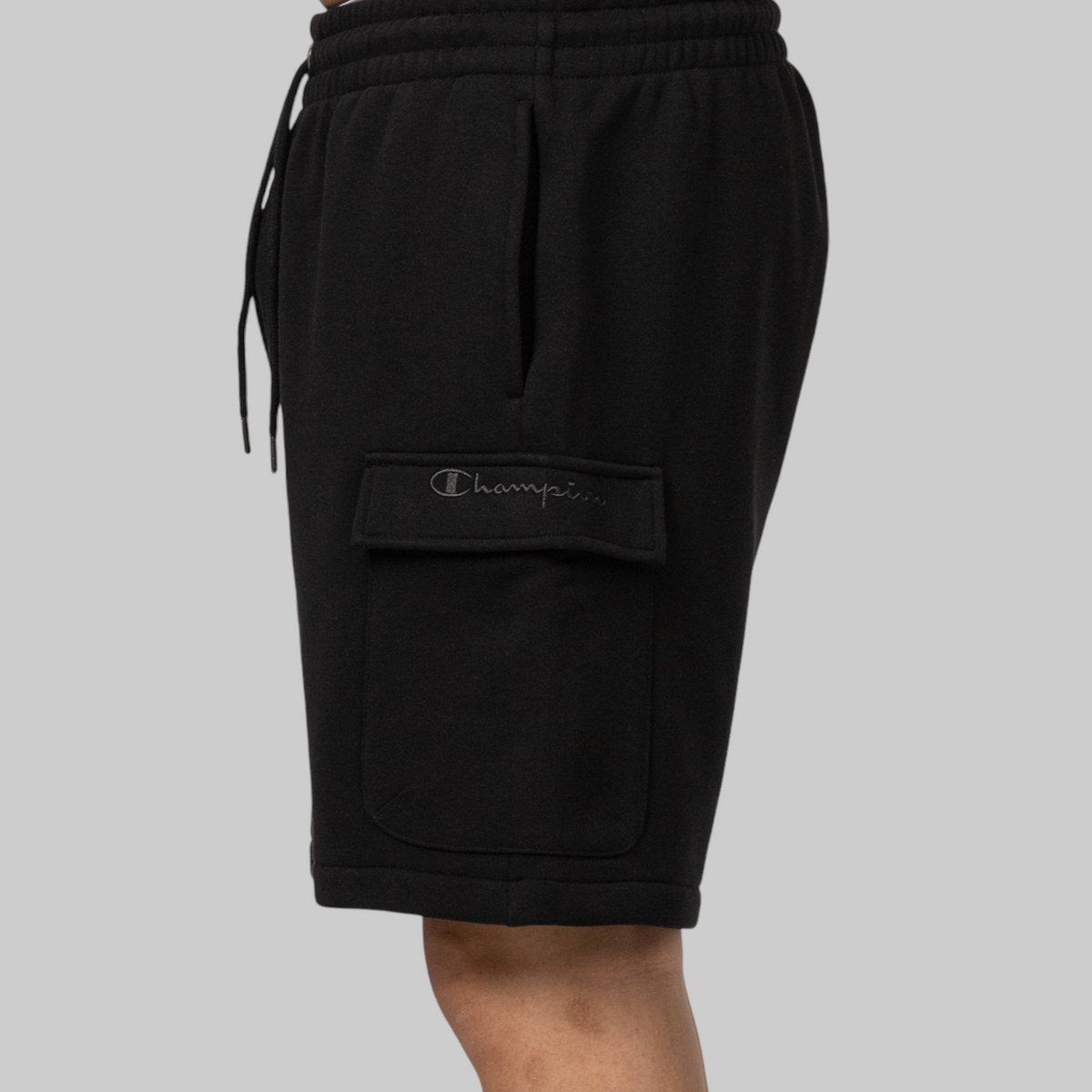 Reverse Weave Cargo Short - Black