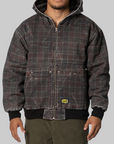 Distressed Plaid Ko Work Jacket - Black/Maroon Brown
