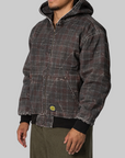 Distressed Plaid Ko Work Jacket - Black/Maroon Brown