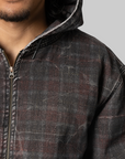 Distressed Plaid Ko Work Jacket - Black/Maroon Brown