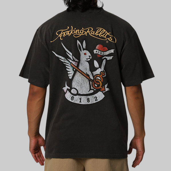 Rabbits Tattoo Garment Dye T-Shirt - Black – LOADED