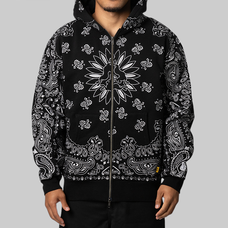 Embroidery Paisley Hoodie - Black