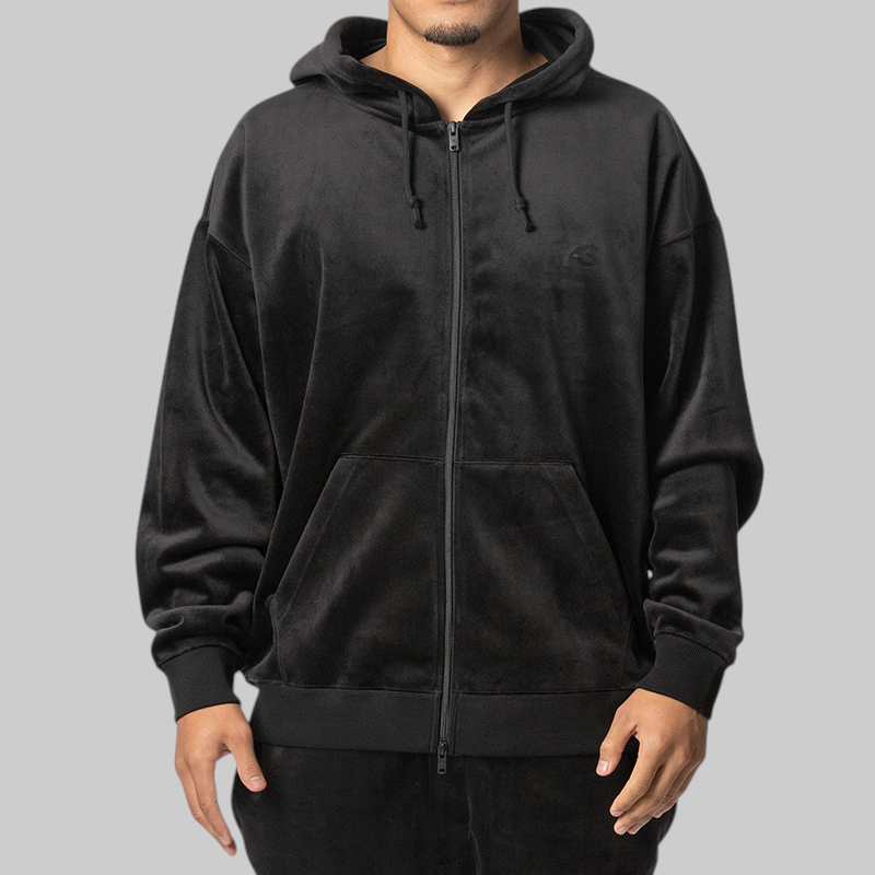 Velvet Corduroy Zip Hoodie - Black