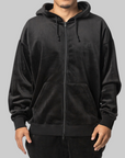 Velvet Corduroy Zip Hoodie - Black