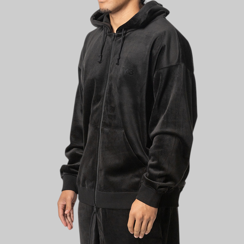 Velvet Corduroy Zip Hoodie - Black