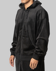 Velvet Corduroy Zip Hoodie - Black