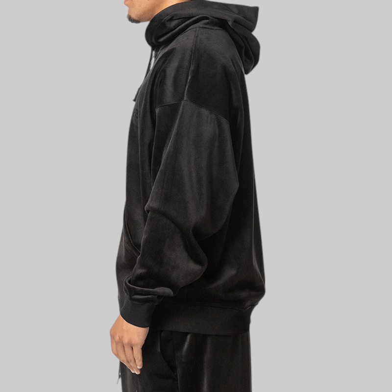 Velvet Corduroy Zip Hoodie - Black