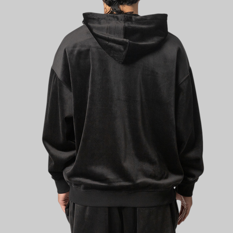 Velvet Corduroy Zip Hoodie - Black