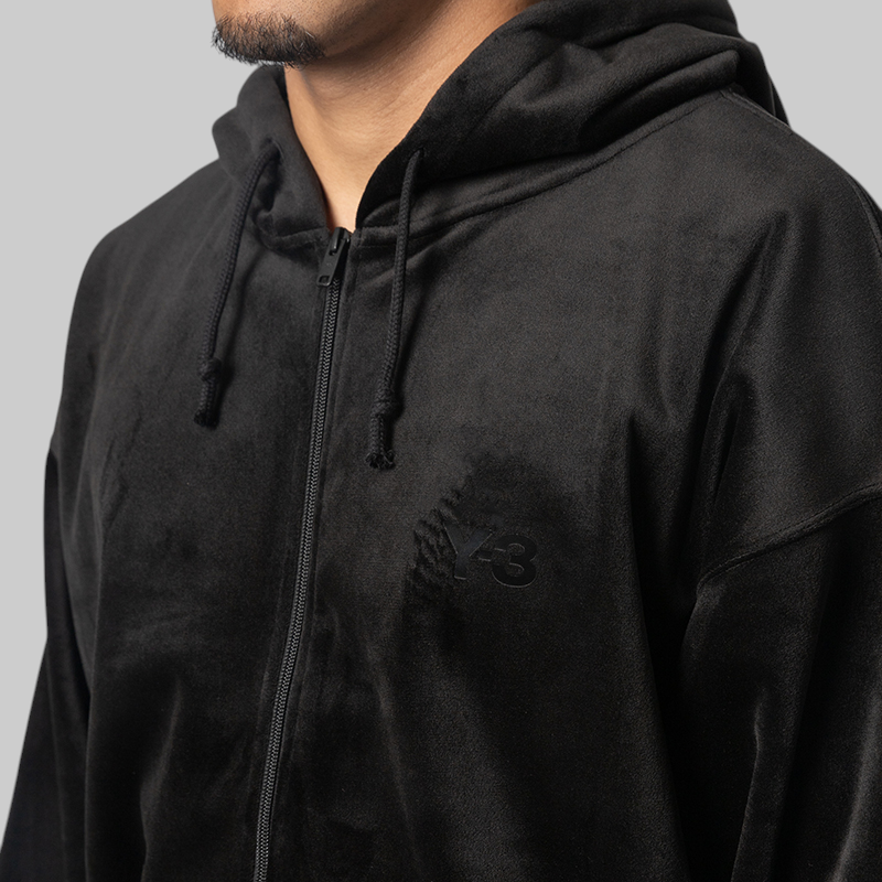 Velvet Corduroy Zip Hoodie - Black