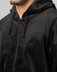 Velvet Corduroy Zip Hoodie - Black