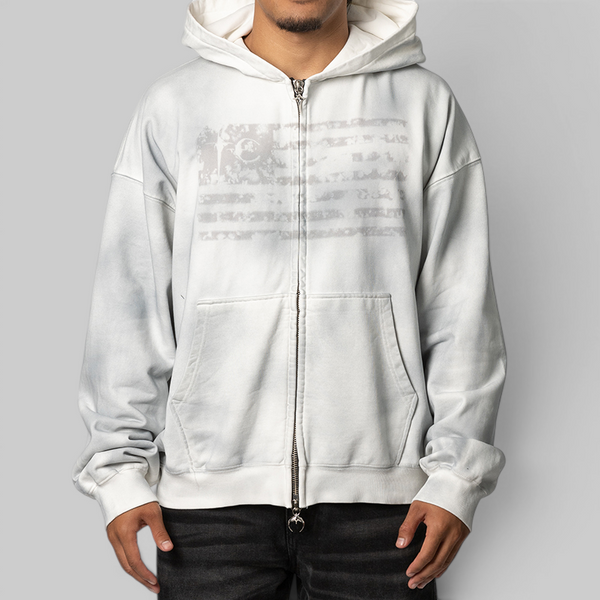Dirty Washed Old Glory Zip-Up Hoodie - White – LOADED
