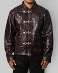 Red Washed Bio Soldier Leather Jacket - Black