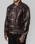 Red Washed Bio Soldier Leather Jacket - Black