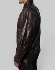 Red Washed Bio Soldier Leather Jacket - Black