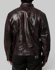 Red Washed Bio Soldier Leather Jacket - Black