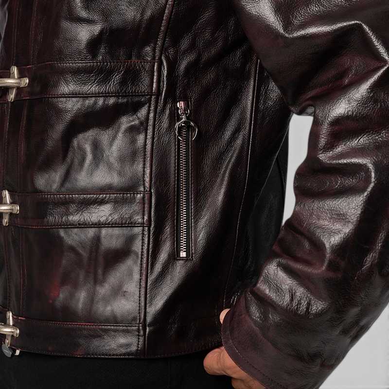 Red Washed Bio Soldier Leather Jacket - Black