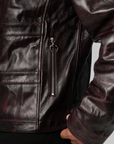 Red Washed Bio Soldier Leather Jacket - Black