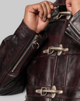 Red Washed Bio Soldier Leather Jacket - Black
