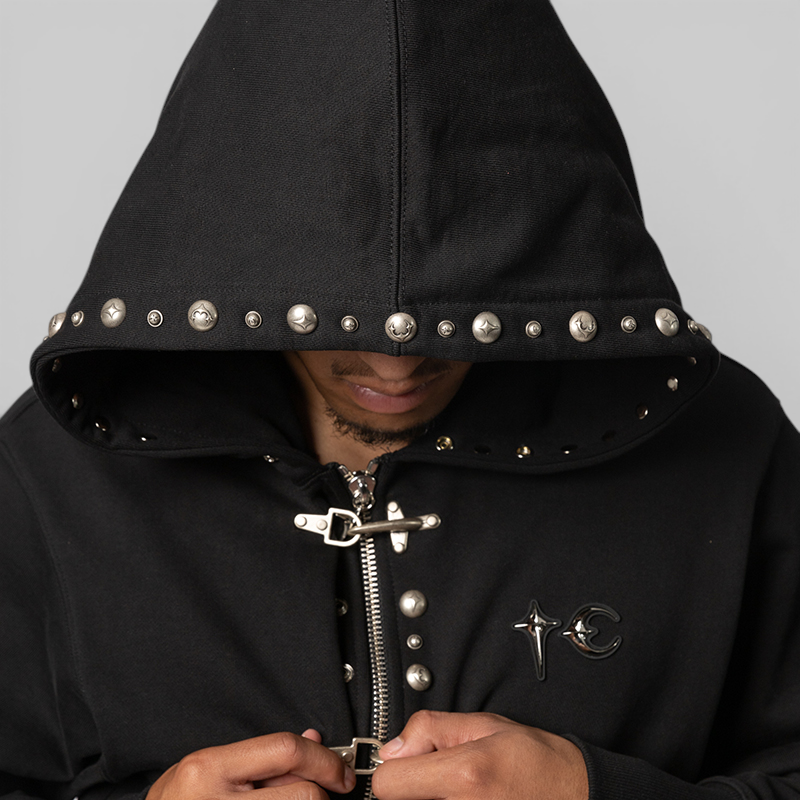 TC Studded Line Zip-Up Hoodie - Black