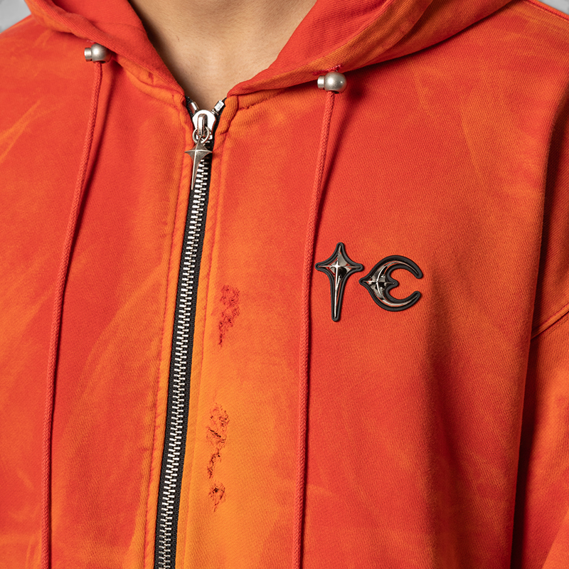 TC Two Tone Washed Zip-Up Hoodie - Red