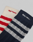 X Wales Bonner Crochet Hi Socks 2 Pack - White/Night Navy