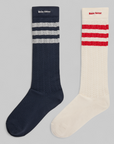 X Wales Bonner Crochet Hi Socks 2 Pack - White/Night Navy