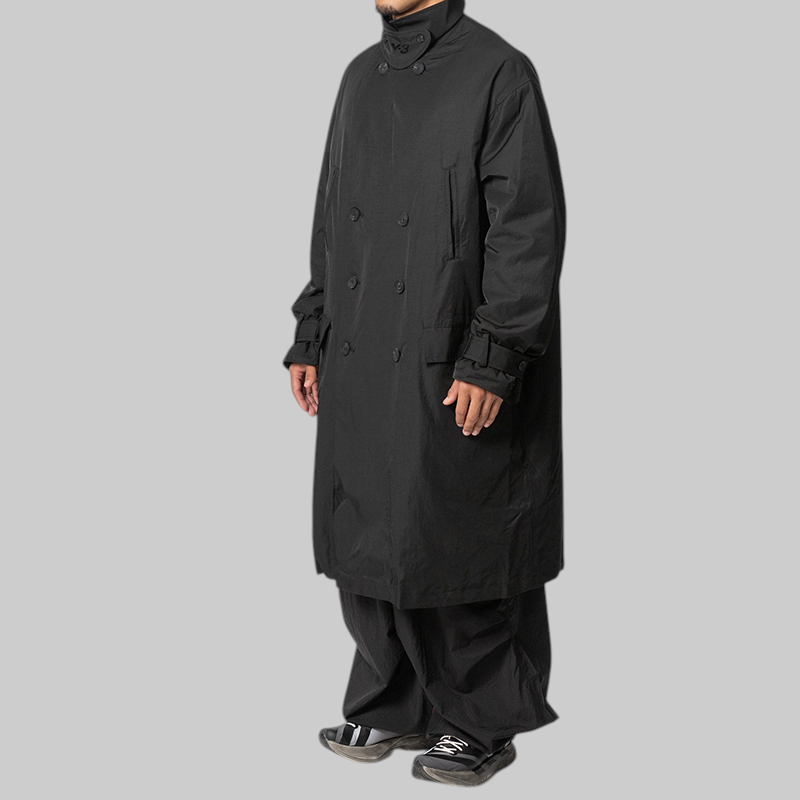 Spun Nylon Cabban Coat - Black