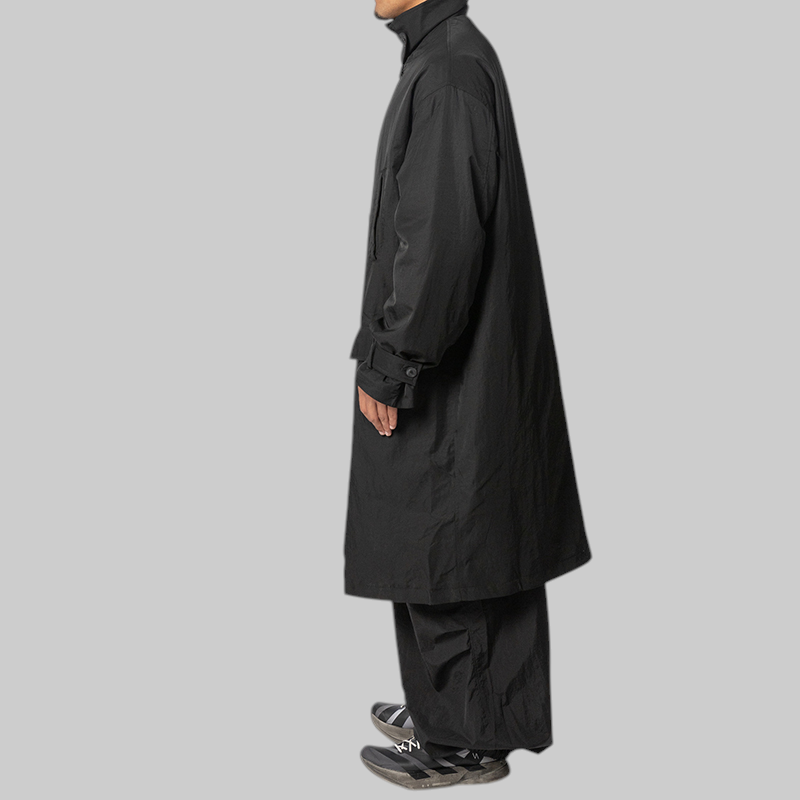 Spun Nylon Cabban Coat - Black