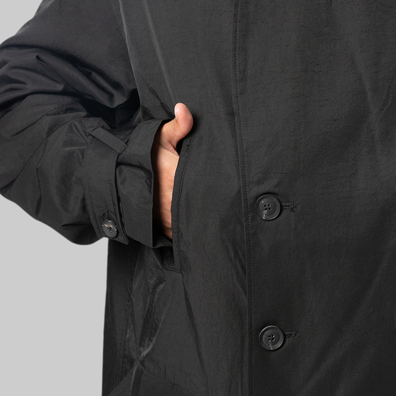 Spun Nylon Cabban Coat - Black