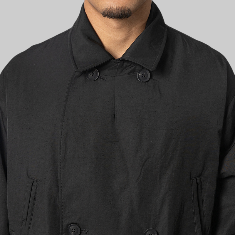 Spun Nylon Cabban Coat - Black