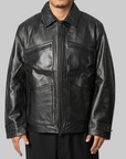 Leather Blouson Jacket - Black