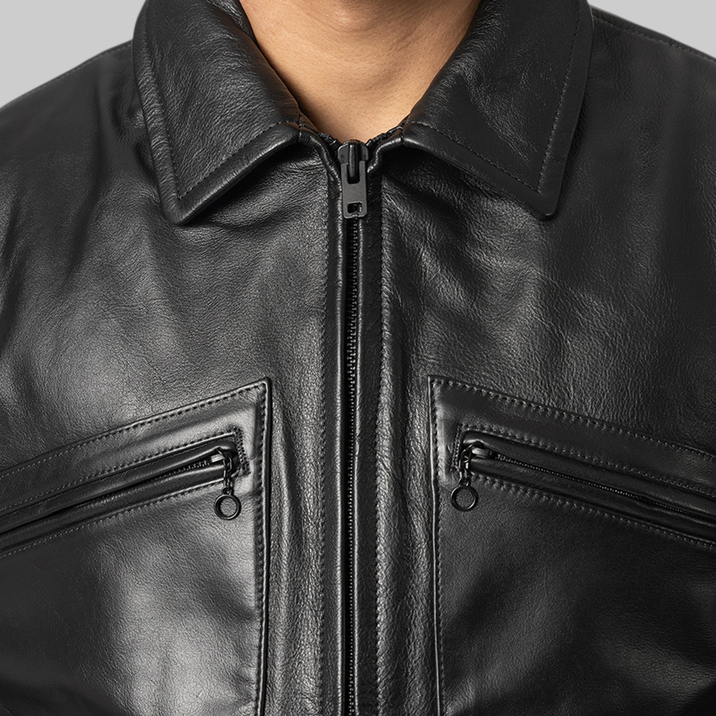 Leather Blouson Jacket - Black