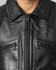 Leather Blouson Jacket - Black