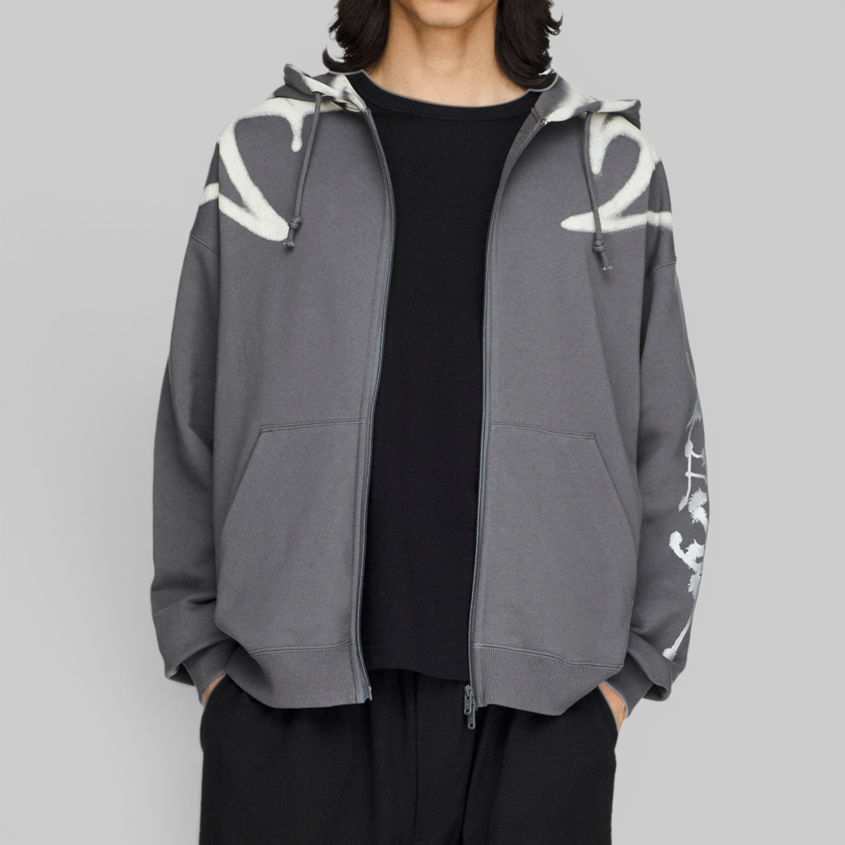 X CHITO Graphic French Terry Zip Hoodie - Grey