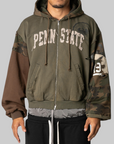 Reconstructed Applique Sweatshirt Zip Hoodie - Camo