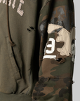 Reconstructed Applique Sweatshirt Zip Hoodie - Camo